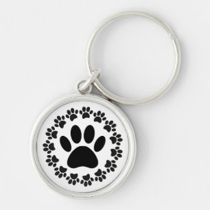 Round Frame Dog Paw Print Pattern Keychain