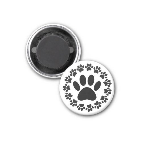 Round Frame Dog Paw Print Pattern Magnet