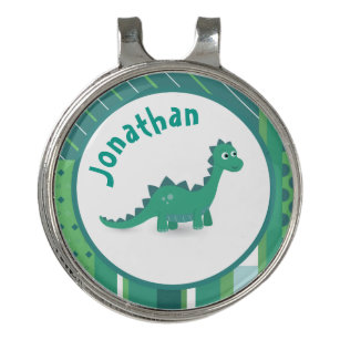 Round frame in gree/blue with cute dinosaur button golf hat clip