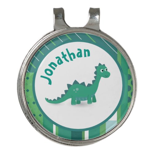 Round frame in greeblue with cute dinosaur button golf hat clip
