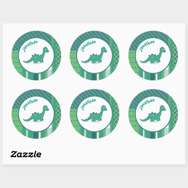 Round frame in gree/blue with cute dinosaur classic round sticker (Sheet)