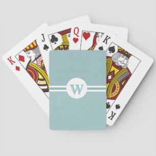 Round frame letter monogram light blue poker cards
