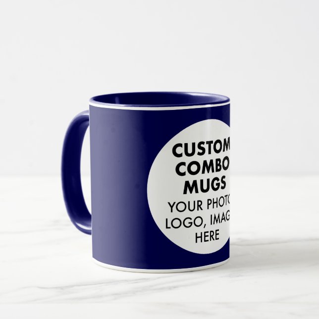 Round Frame Photo Logo Navy Blue Custom Combo Mug (Front Left)