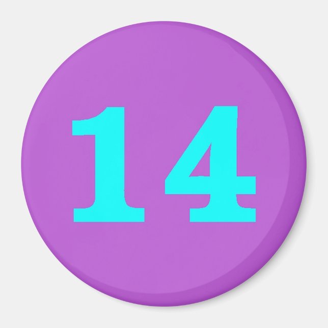 Round Fridge Magnet – Number 14 – Turquoise/Violet (Front)