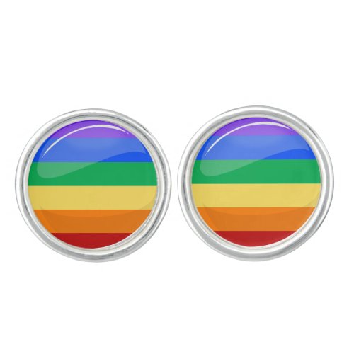 Round Gay Lgtb Pride Rainbow Flag Cufflinks
