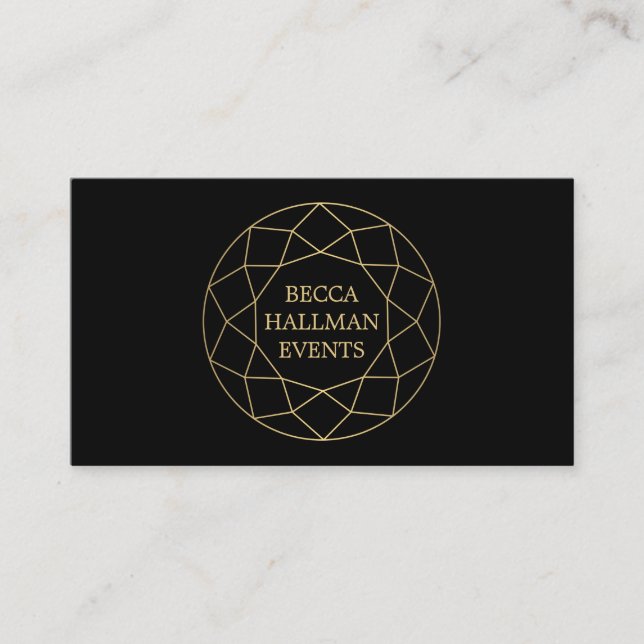 Round Geometric Gemstone Logo Gold/Black Business Card (Front)