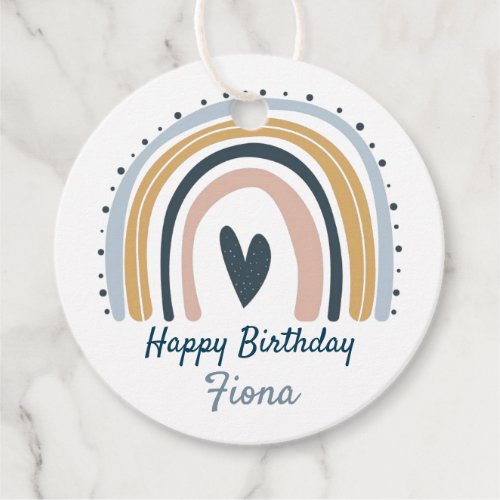 Round Gift Tags _ Rainbow  Hearts Pastel Blue