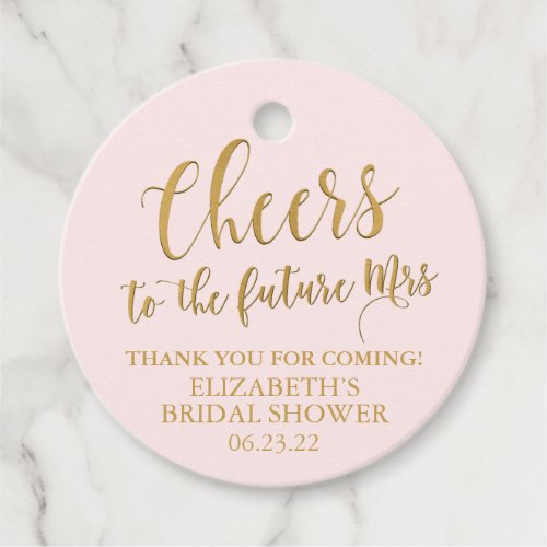 Round Gold and Pink Bridal Shower Mini Champagne Favor Tags