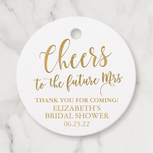 Round Gold and White Bridal Shower Mini Champagne Favor Tags