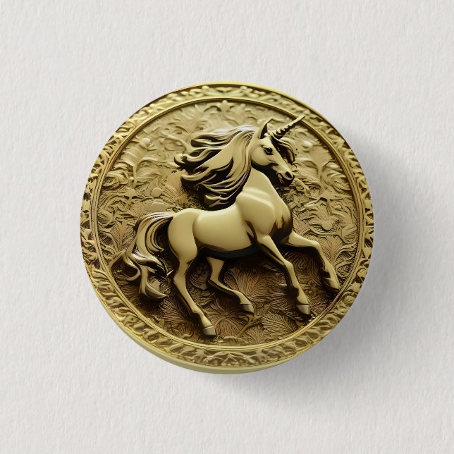 Round Gold Unicorn Coin, Button (Front)