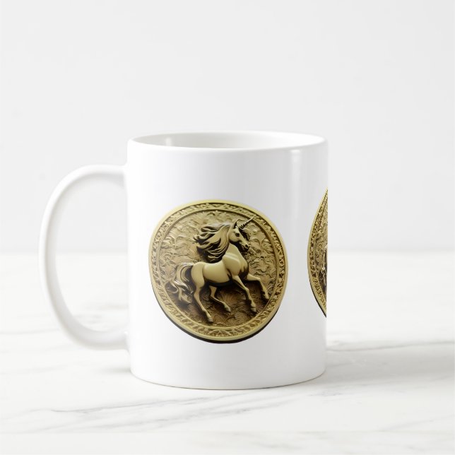 Round Gold Unicorn Coin,  Coffee Mug (Left)