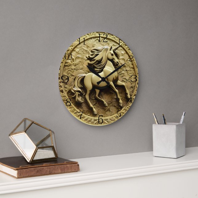 Round Gold Unicorn Coin, Large Clock (Office)