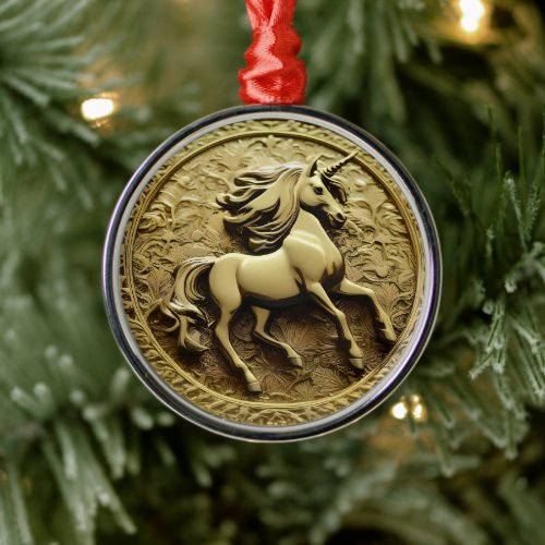 Round Gold Unicorn Coin, Metal Ornament