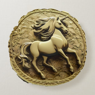 Round Gold Unicorn Coin, Pillow