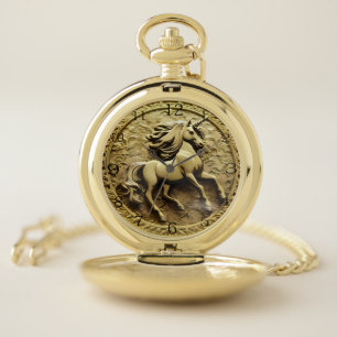 Round Gold Unicorn Coin, Pocket Watch
