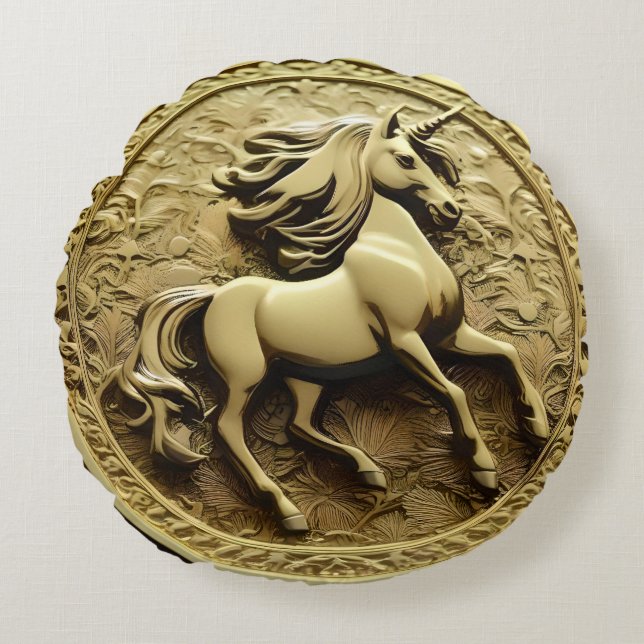 Round Gold Unicorn Coin, Round Pillow (Front)