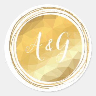 Round golden initial letter metallic sticker. classic round sticker