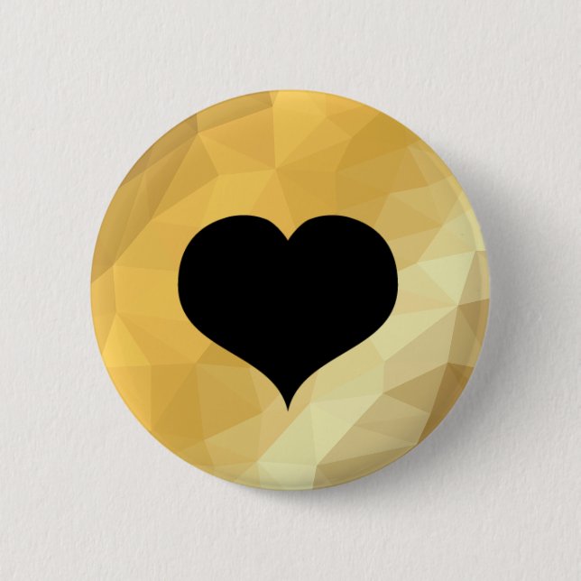 Round golden metallic effect heart button (Front)