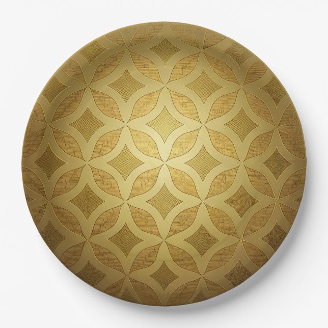 Round Golden Pattern Paper Plates (Front)