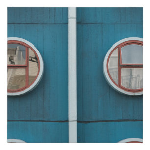 Round gray glass windows close-up photo faux canvas print