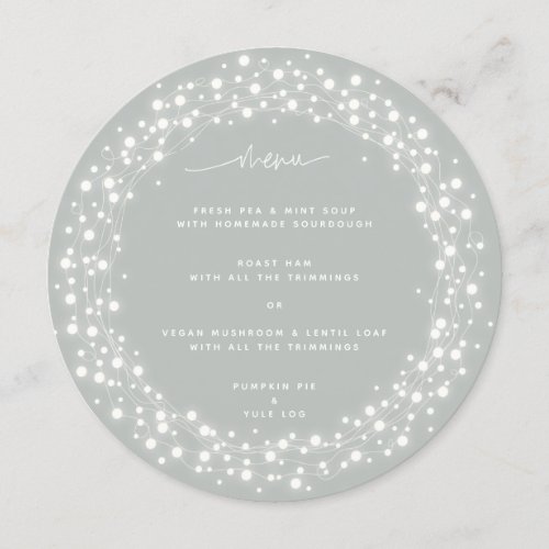 Round Gray_Green Sparkling Lights Christmas Dinner Menu