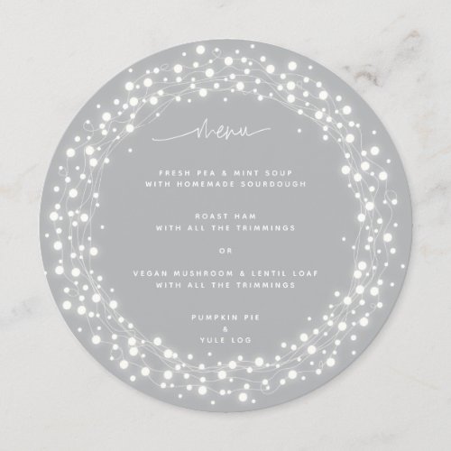 Round Gray Sparkling Lights Christmas Dinner Menu