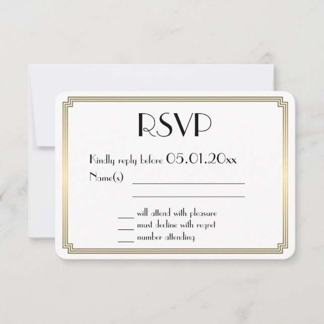 Round Great Gatsby Art Deco Gold Wedding RSVP Card (Front)