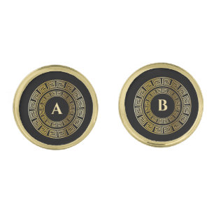 Round Greek Key Custom Monogram Cufflinks