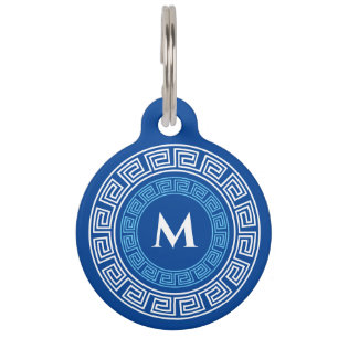 Round Greek Key Custom Monogram Pet ID Tag