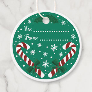 Round Green Christmas Candy Canes Favor Tags