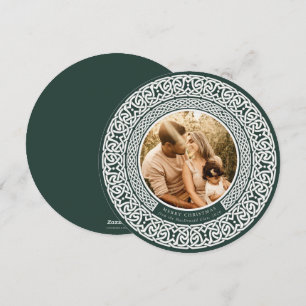 Round Green + Off White Celtic Holiday Photo Card