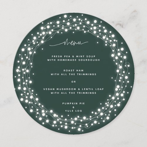 Round Green Sparkling Lights Christmas Dinner Menu