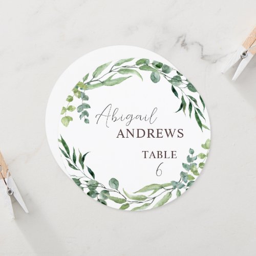 Round Greenery Foliage Wedding Guest Place Card