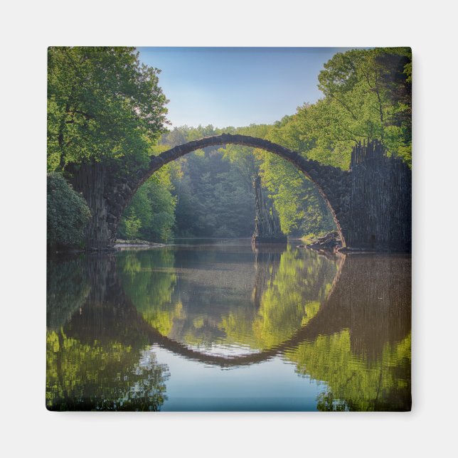 Round Grey Rock Bridge over a River in the Woods Magnet (Front)