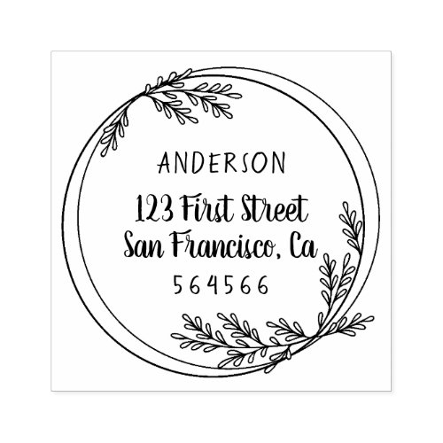 Round Hand Drawing_Leaf Family Return Address Rubber Stamp