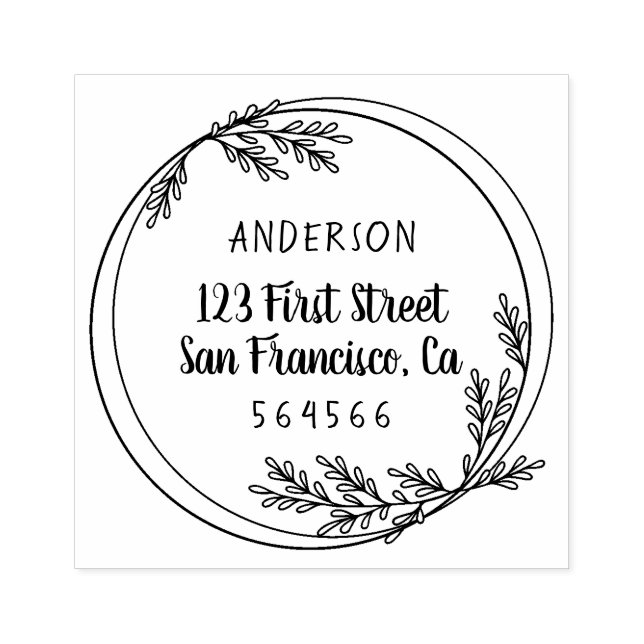 Round Hand Drawing-Leaf Family Return Address Rubber Stamp (Imprint)