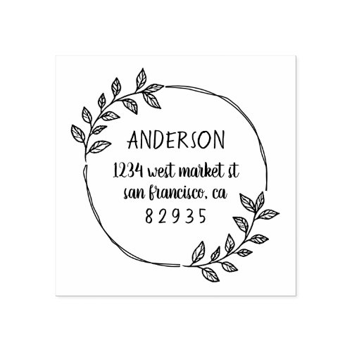 Round Hand_drawn Leaves Family Return Address Rubber Stamp