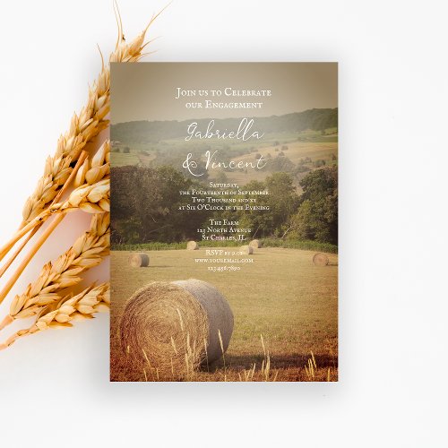 Round Hay Bales Farm Engagement Party Invitation