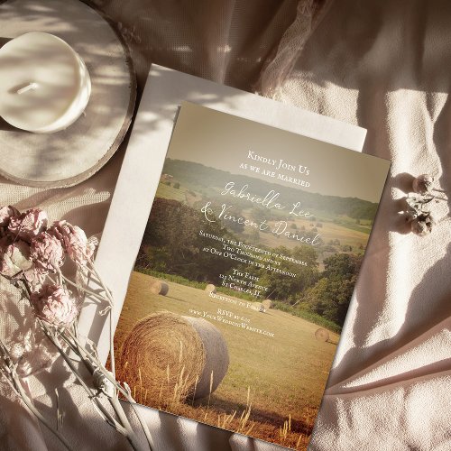 Round Hay Bales Farm Wedding Invitation