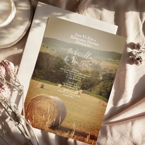 Round Hay Bales Farm Wedding Rehearsal Dinner  Invitation