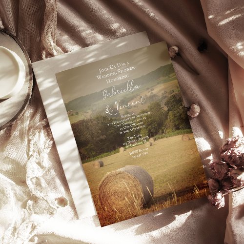 Round Hay Bales Farm Wedding Shower Invitation