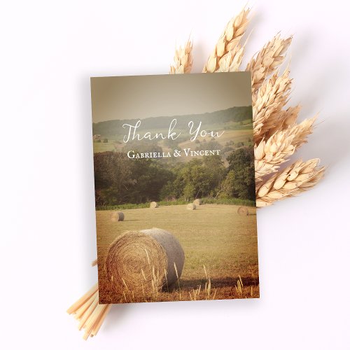 Round Hay Bales Farm Wedding Thank You