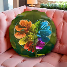 Round heart cushion rainbow leaf nature
