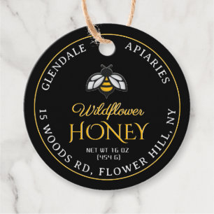 Round Honey Jar Necktag Black Decorative Bee Favor Tags