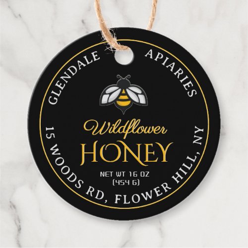 Round Honey Jar Necktag Black Decorative Bee Favor Tags