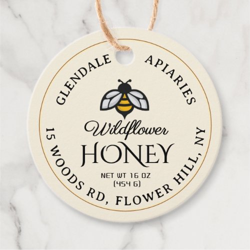 Round Honey Jar Necktag Ivory Decorative Bee Favor Tags