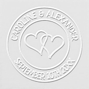 Round interlocking hearts custom wedding envelope embosser