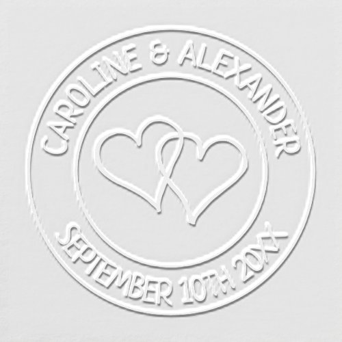 Round interlocking hearts custom wedding envelope embosser