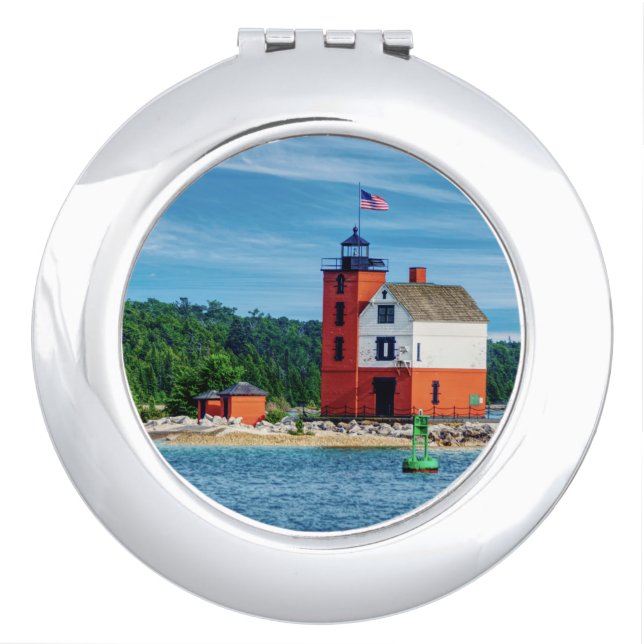 Round Island Lighthouse Compact Mirror (Front)
