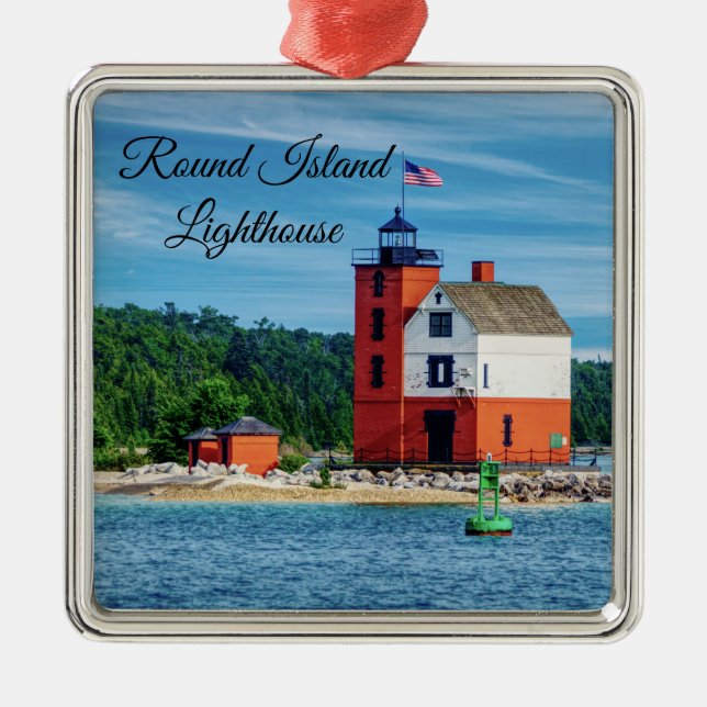 Round Island Lighthouse Metal Ornament (Front)